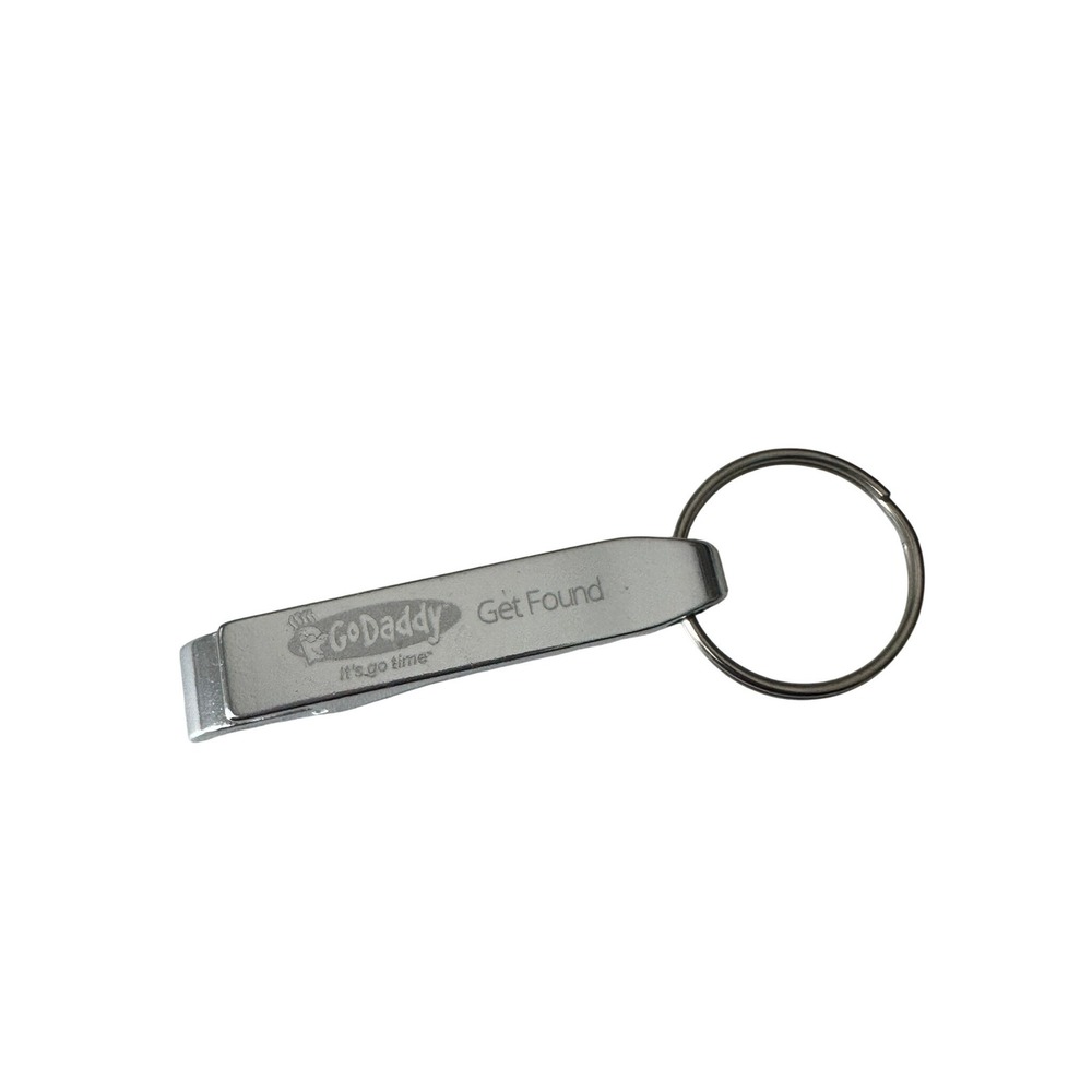 GoDaddy Keychain Bottle Opener Silver Metal Get Found Promo Advertising Tech‎